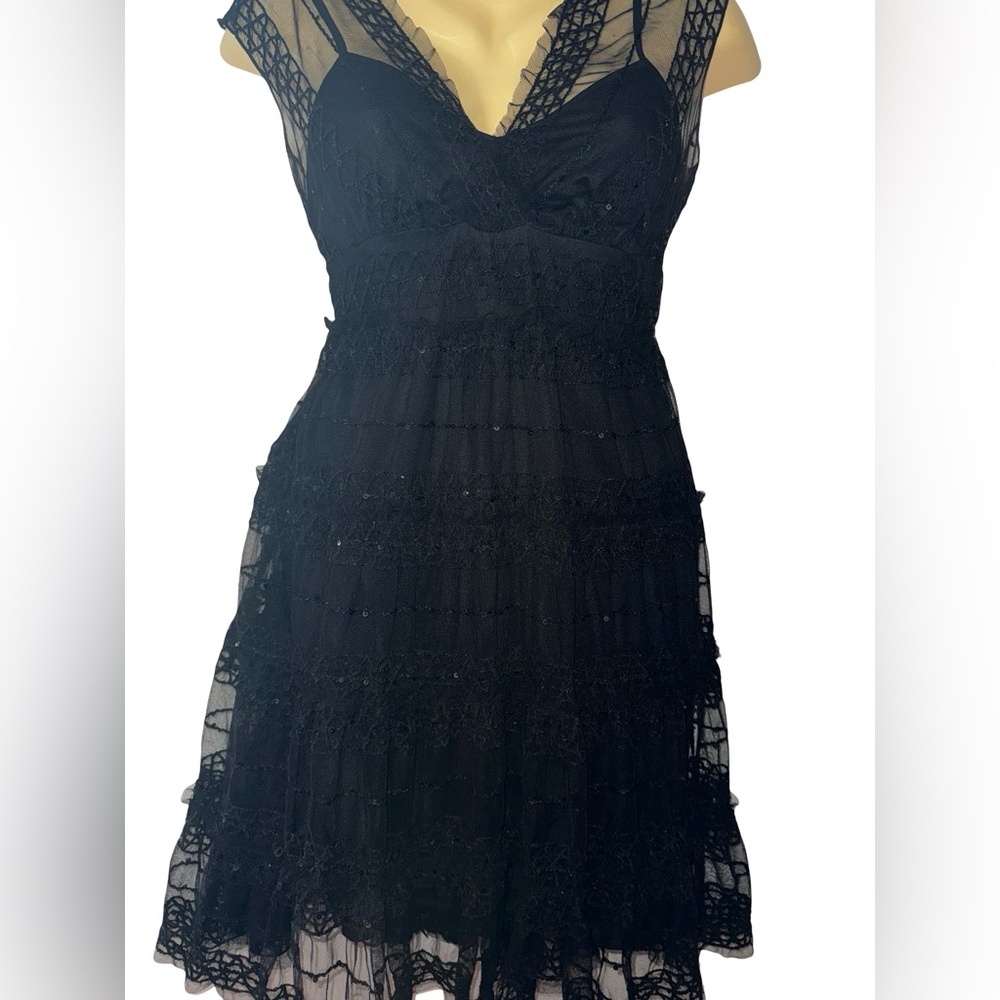 Max Studio Sequin flowy Lace Black Midi Dress similar to Wednesday iconic dress